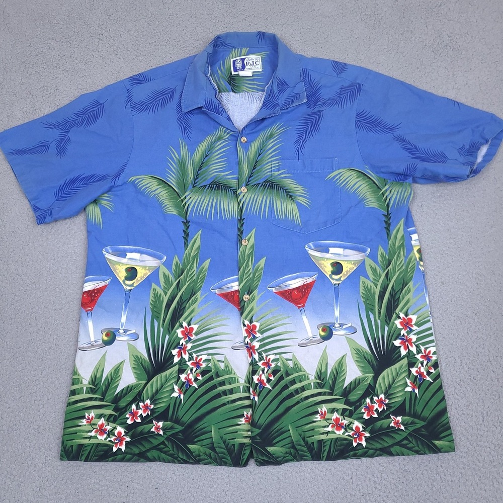 Vintage RJC Hawaiian Camp Shirt Mens XL Martini Cosmo‎ Floral USA Made *Read